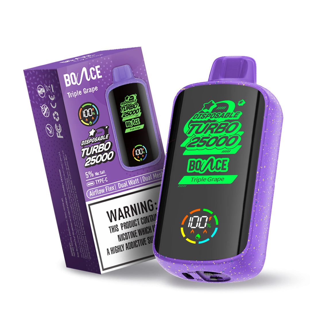 Bounce Vape Turbo 25000Puffs | Dispossable vape Adjustable Airflow Power Dual Coil Screen Display Rechargeable