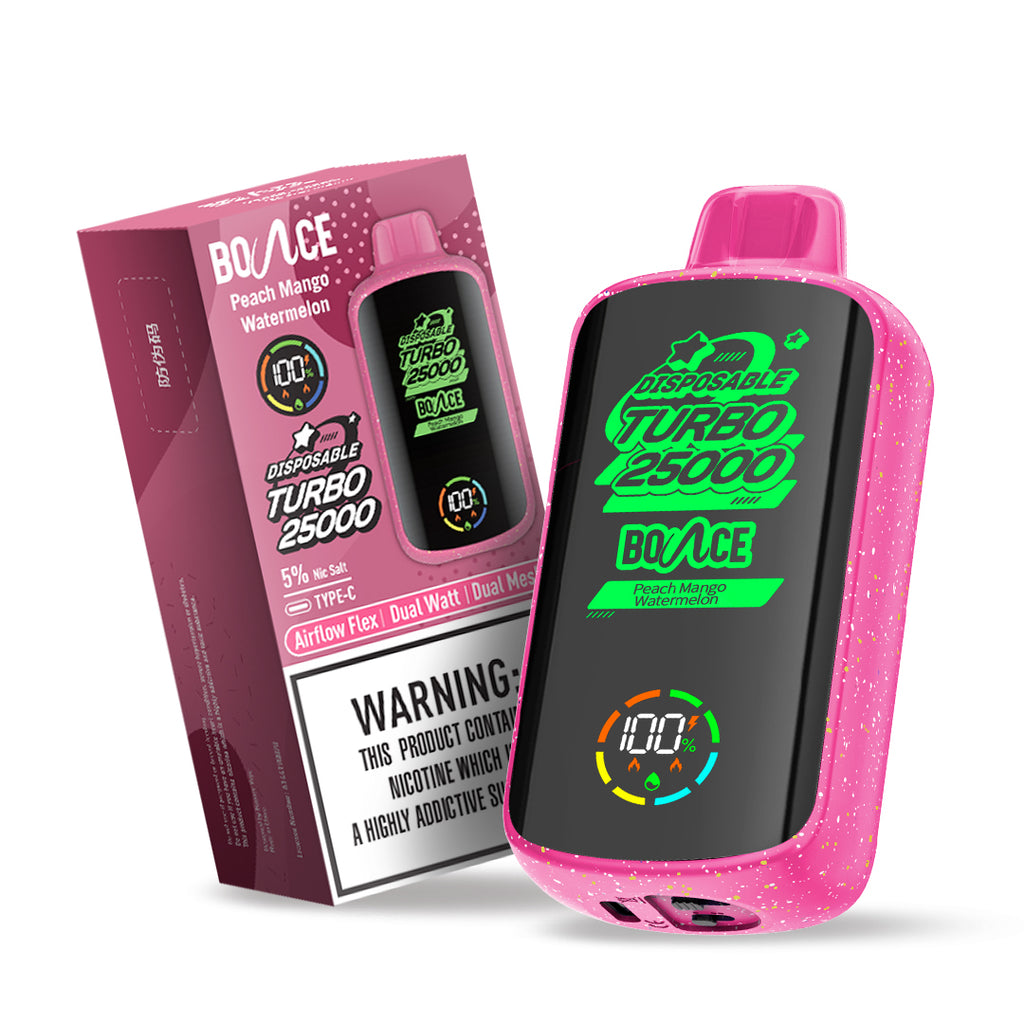 Bounce Vape Turbo 25000Puffs | Dispossable vape Adjustable Airflow Power Dual Coil Screen Display Rechargeable