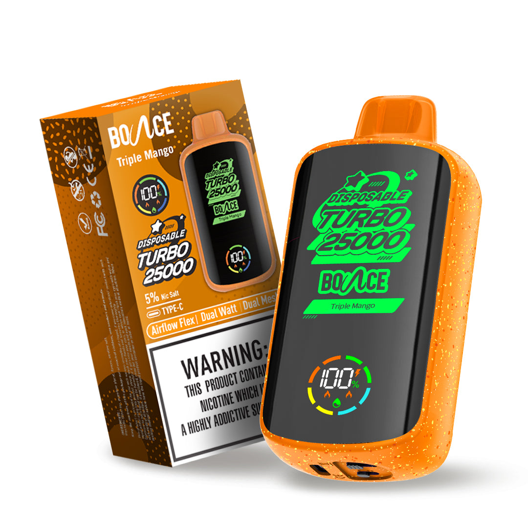Bounce Vape Turbo 25000Puffs | Dispossable vape Adjustable Airflow Power Dual Coil Screen Display Rechargeable