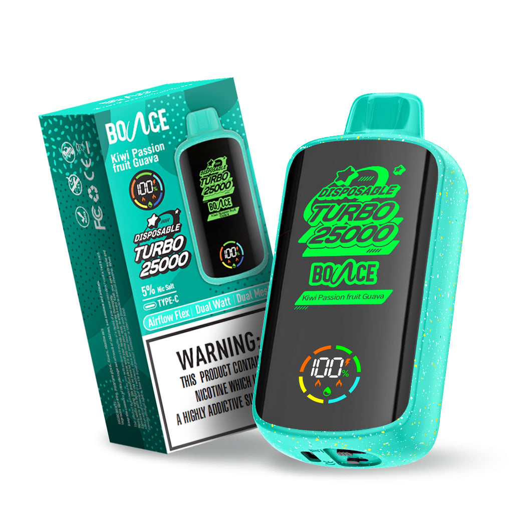 Bounce Vape Turbo 25000Puffs | Dispossable vape Adjustable Airflow Power Dual Coil Screen Display Rechargeable