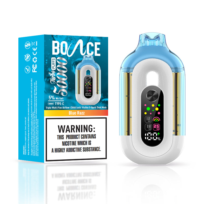 Bounce Vape Turbo 50000Puffs | Dispossable Digital Display  Double Tank Coil Visible E-Liquid Adjustable Airflow Power Control