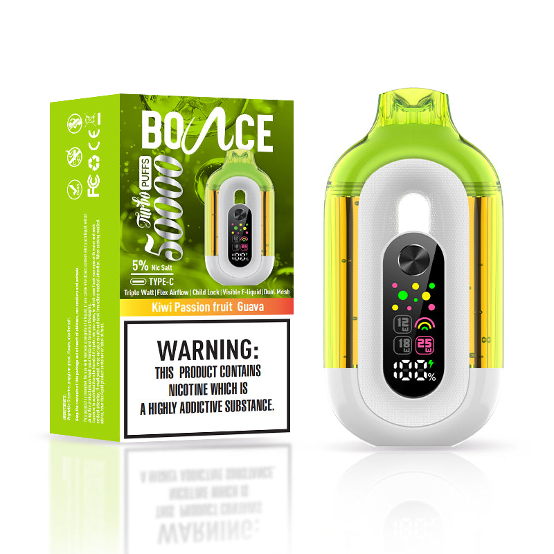 Bounce Vape Turbo 50000Puffs | Dispossable Digital Display  Double Tank Coil Visible E-Liquid Adjustable Airflow Power Control